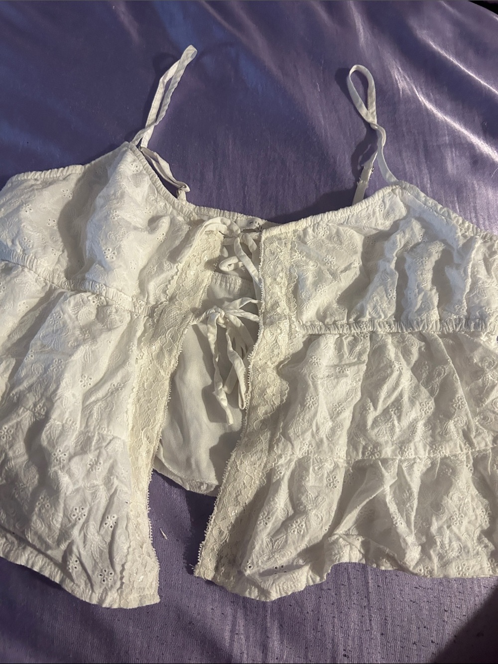 White Eyelet Lace-Up Spaghetti Strap Cami
